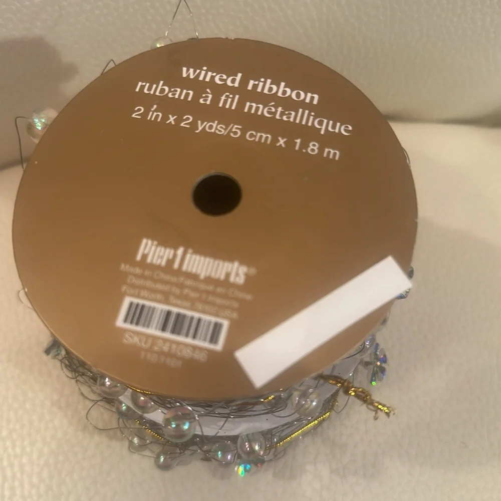 Pier 1 (The original store) 2 Rolls Wired Ribbon w/ Baubles & Sparkly Beads NWT